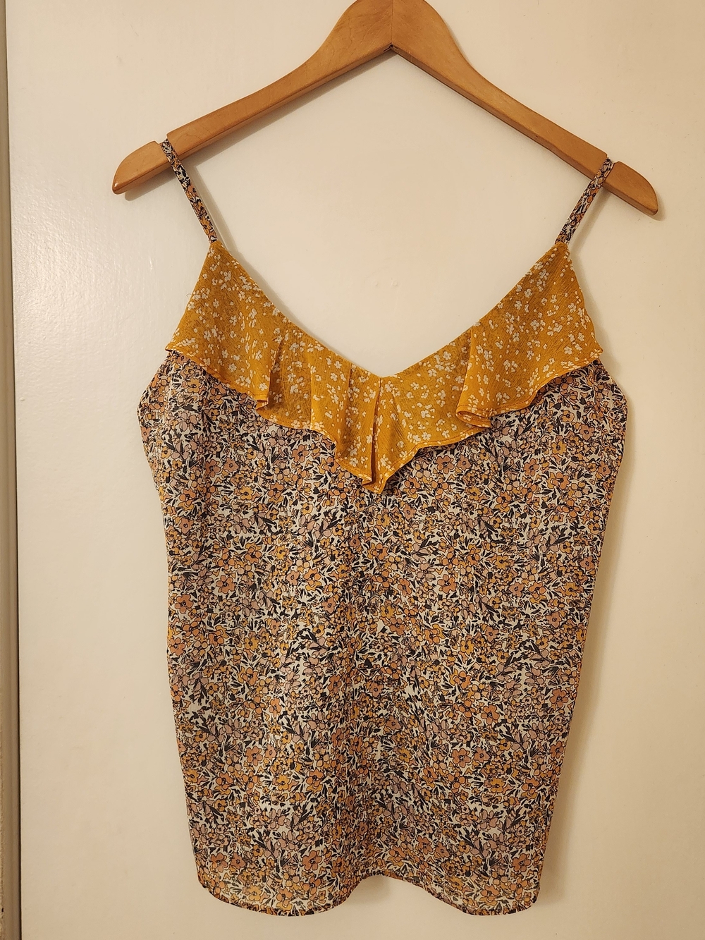 Banana Republic Yellow Mixed Floral Ruffle Cami